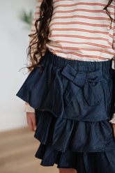 Ruffled Denim Tiered Skirt
